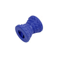Natural rubber treat dispensing dog bone toy for aggressive chewers in blue, green and purple colours