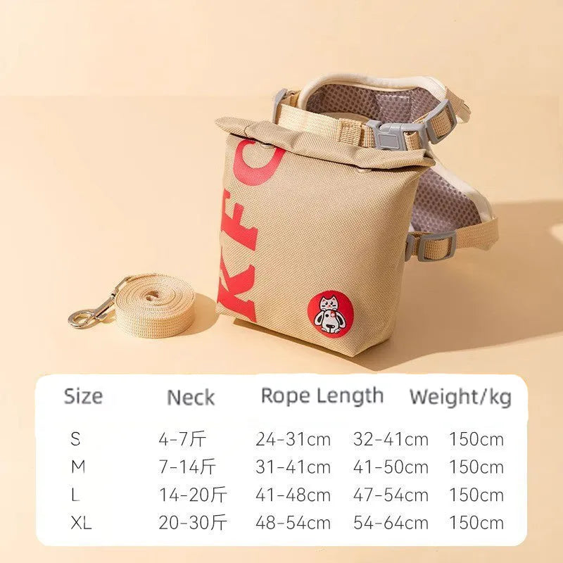 Cartoon hamburger design adjustable vest leash for dogs and cats in backpack escape-proof harness