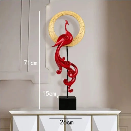European style synthetic resin phoenix ornament in rose gold, silver, or red colour.