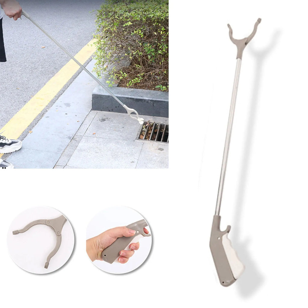 40cm stainless steel garbage picker pliers with extended handle and push-type operation