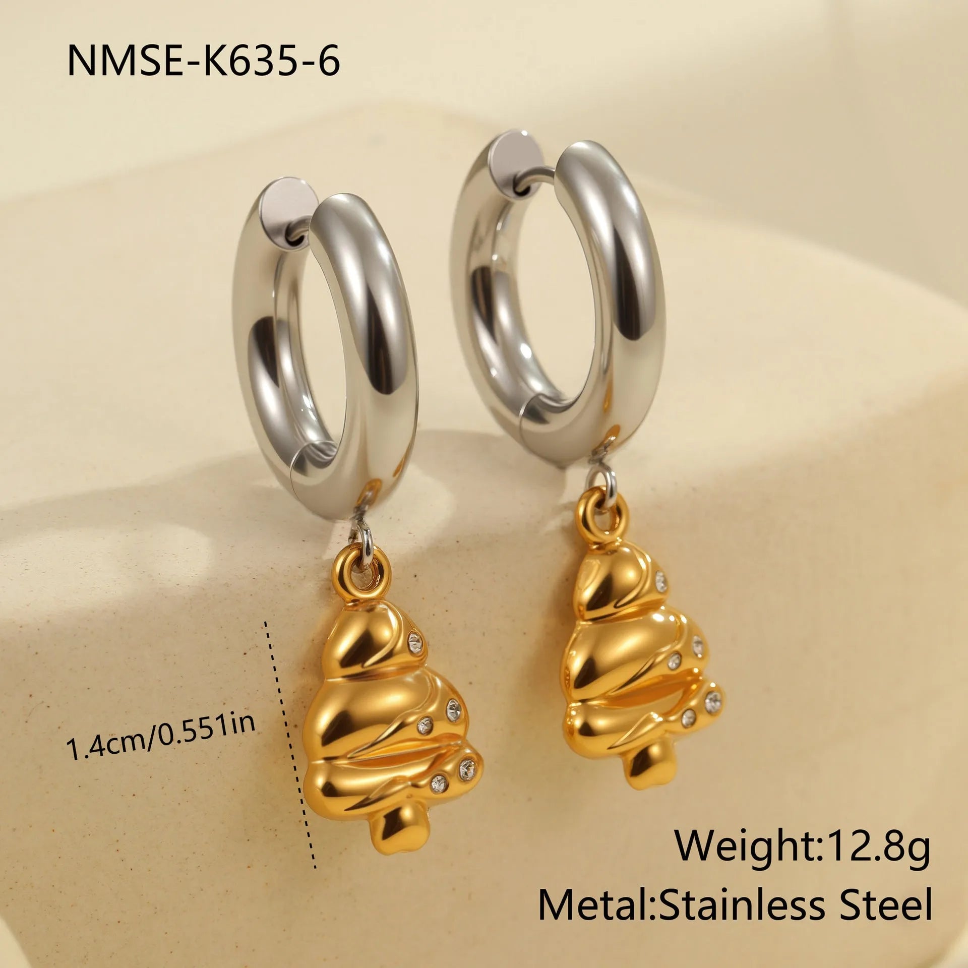 Christmas tree earrings with heart and star designs in 18K stainless steel electroplated jewellery
