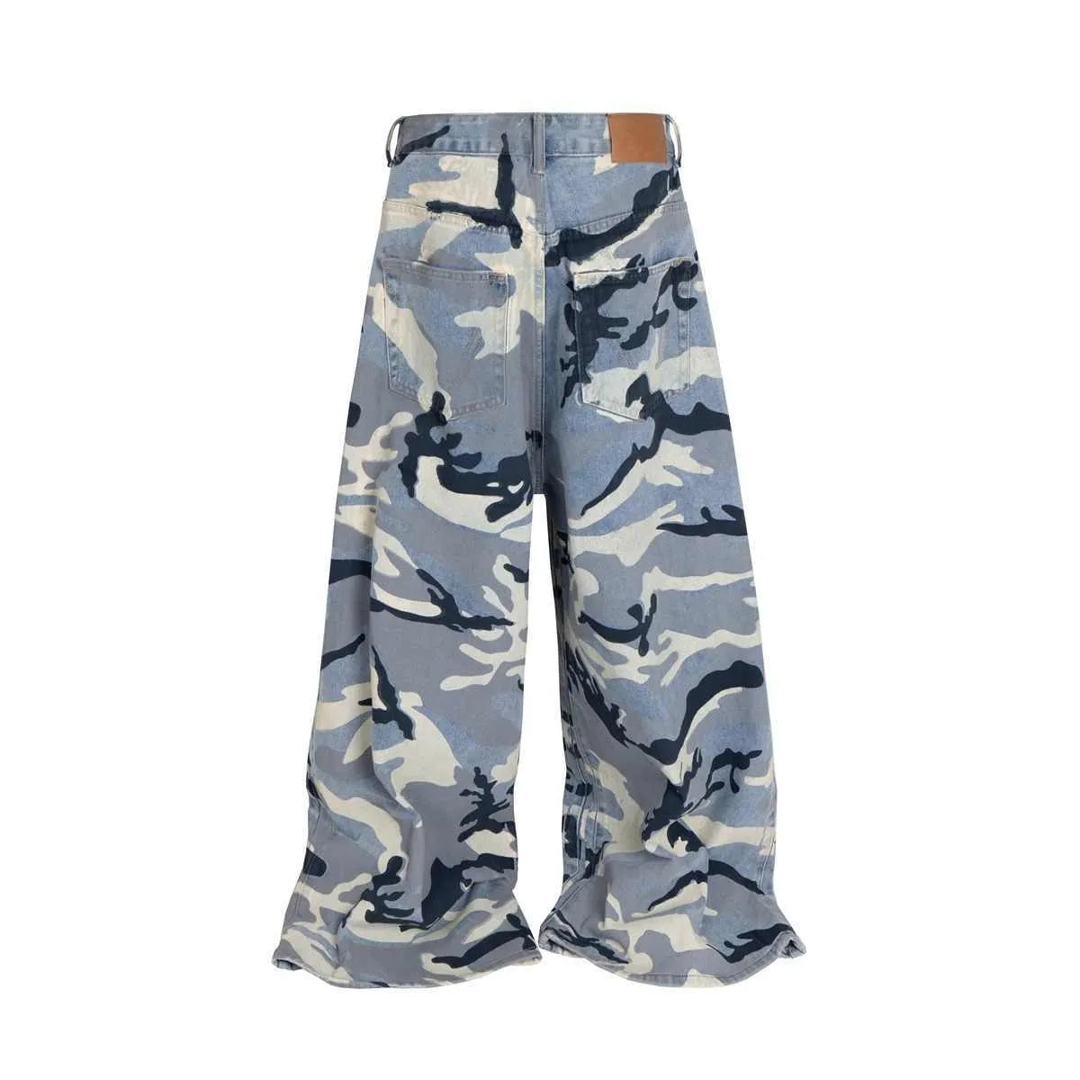 Snow camouflage blue loose fit jeans with elastic denim fabric and micro-elastic stretch