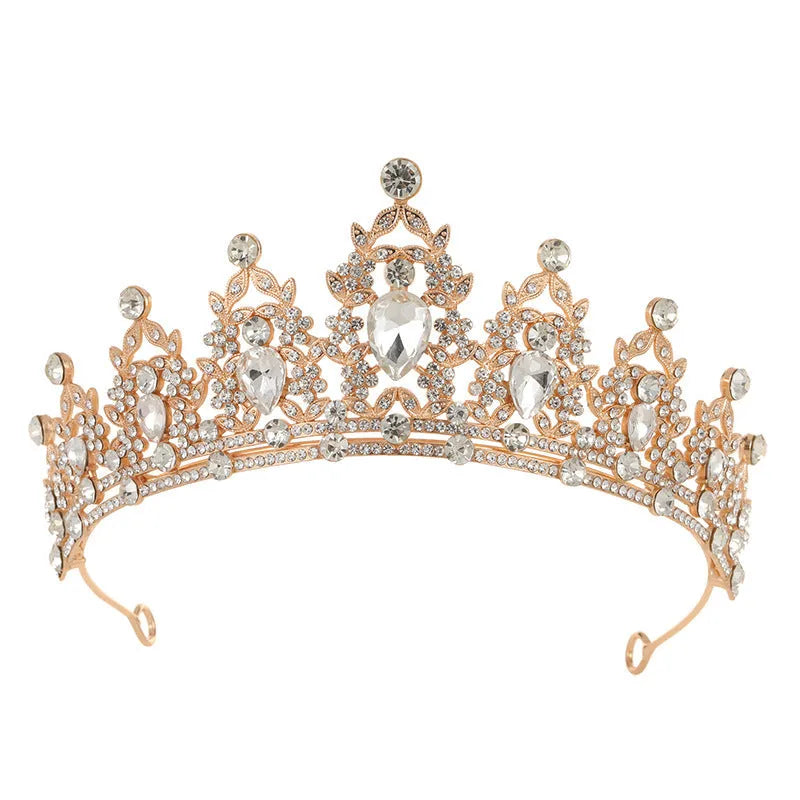 Baroque style bride wedding crown headdress with crystal rhinestones on alloy frame in silver or KC gold colours.