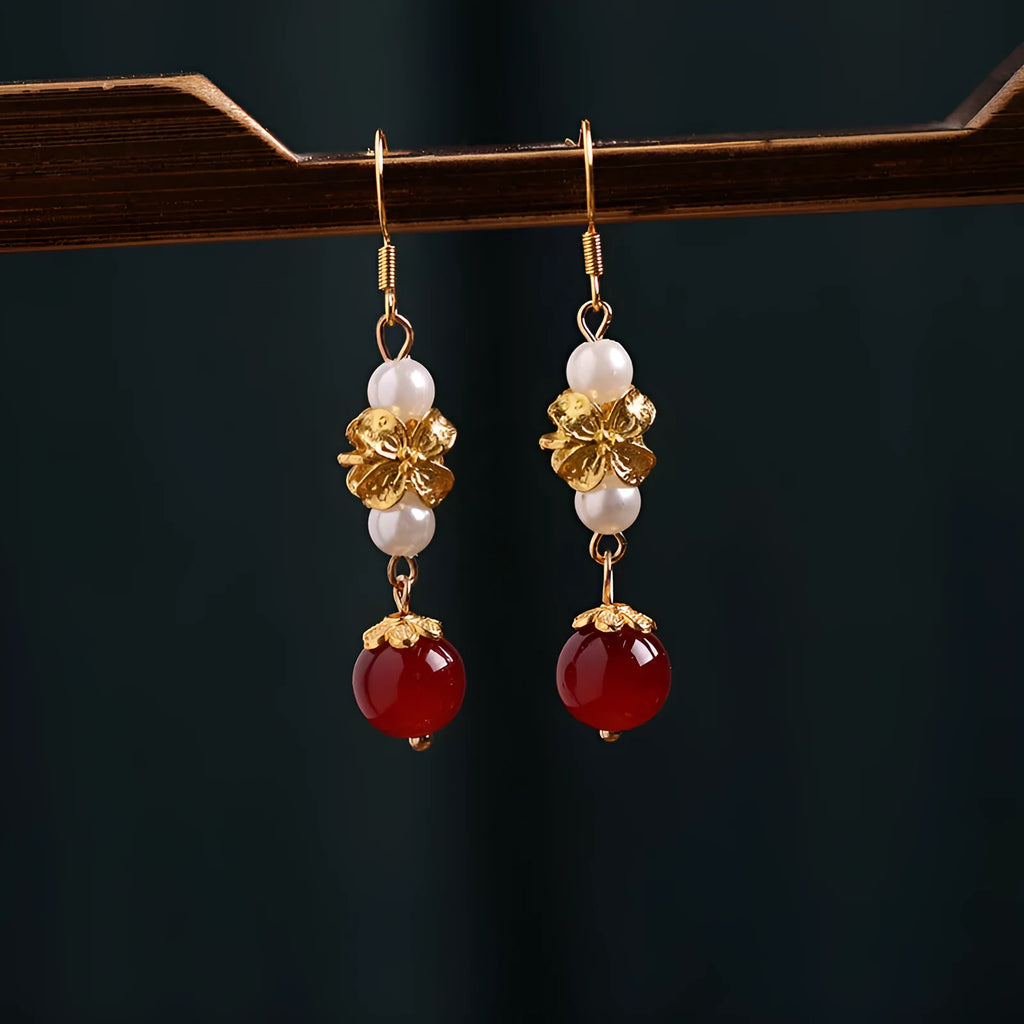 Vintage court style geometric alloy earrings with electroplated 6# colour finish and Han cheongsam inspiration