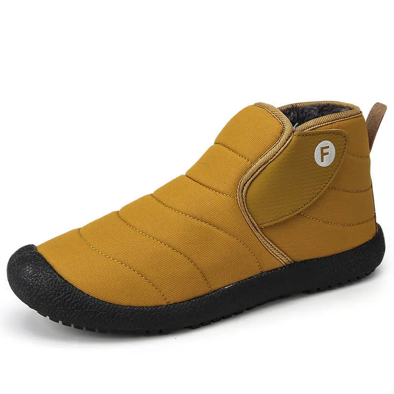 Men's waterproof cotton snow boots with non-slip rubber soles in black, blue, green, or yellow