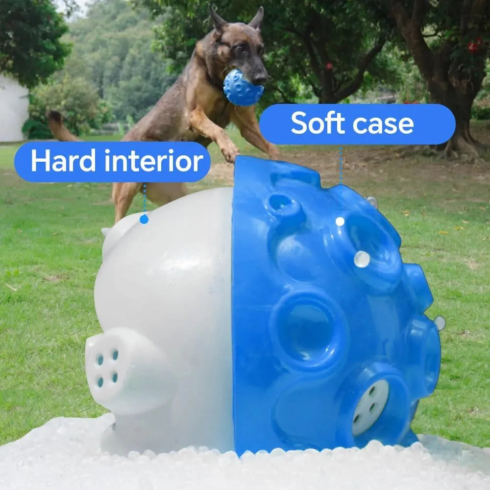 Durable dog toy ball for aggressive chewers with squeaky sound in black, blue, green, orange or yellow