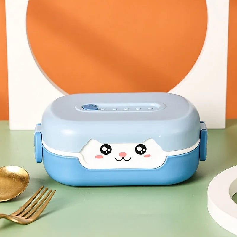 Children's divided lunch box with cartoon pattern, square shape, and 301-500ml capacity