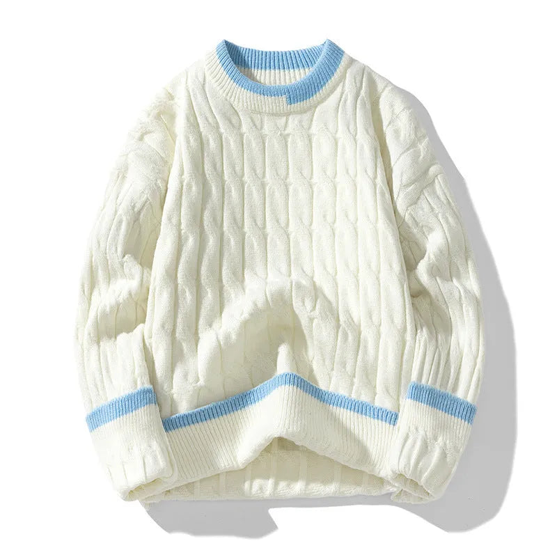 Men's loose fit modal acrylic blend pullover sweater in light blue colour for autumn and winter.