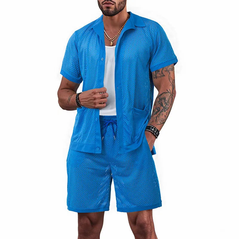 Ladies' lightweight polyester beach cardigan shorts suit in summer colours