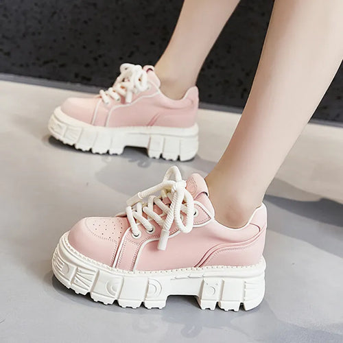 Women's beige casual leather shoes with height increasing rubber foam soles in UK size 37