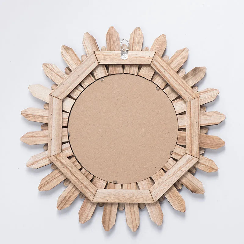 European-style solid wood hanging mirror with a baked colour finish on a wall.