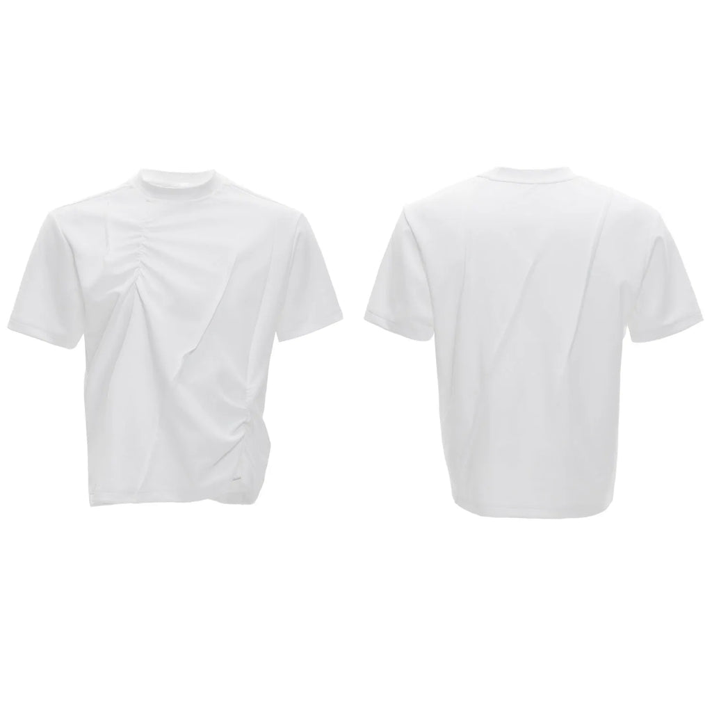Men's cotton T-shirt with three-dimensional pleats and asymmetric stitching in black colour