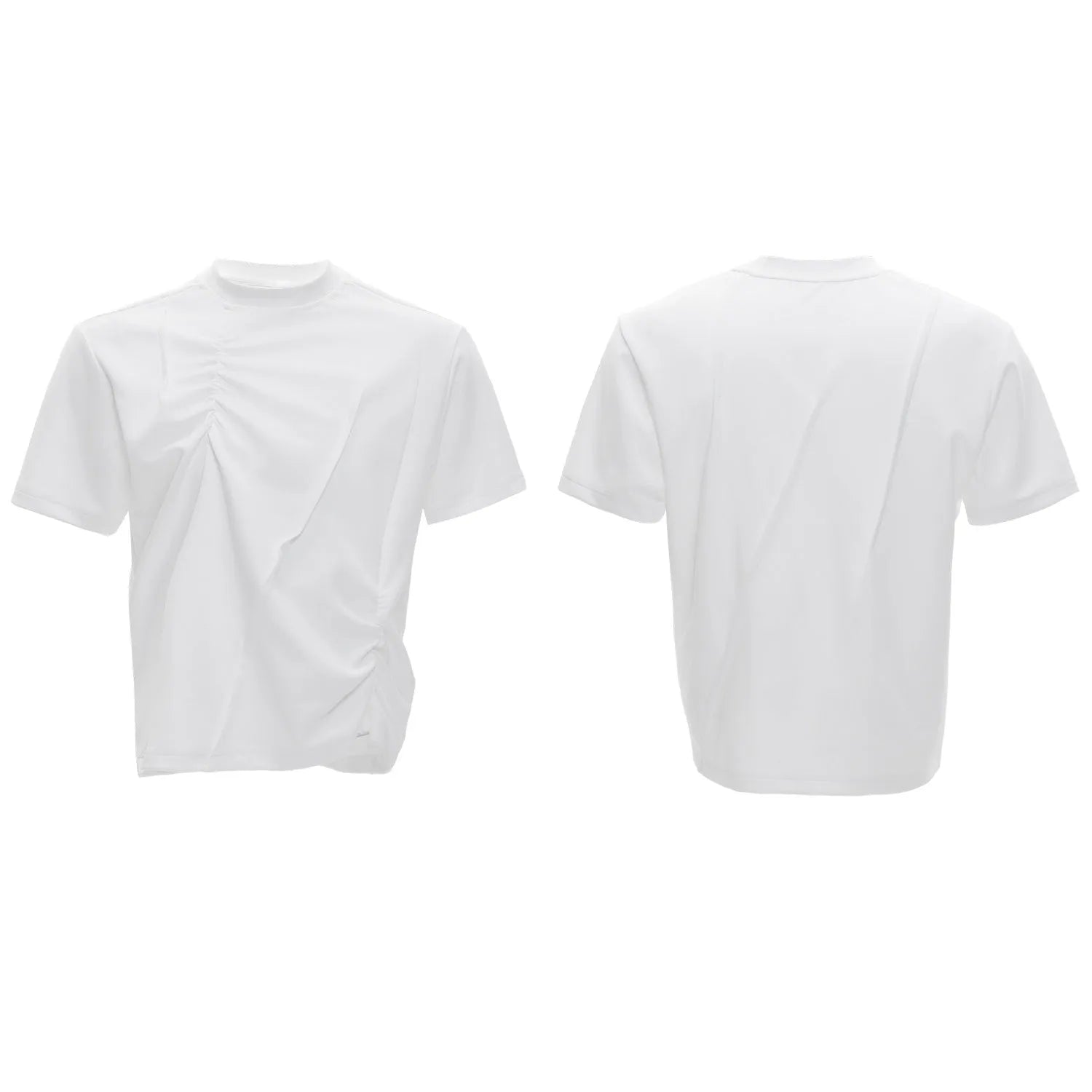 Men's cotton T-shirt with three-dimensional pleats and asymmetric stitching in black colour