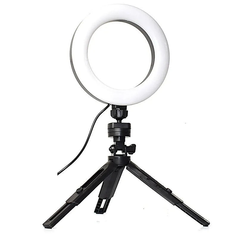 Black mobile selfie bracket with adjustable LED fill light and desktop tripod for smartphone video recording