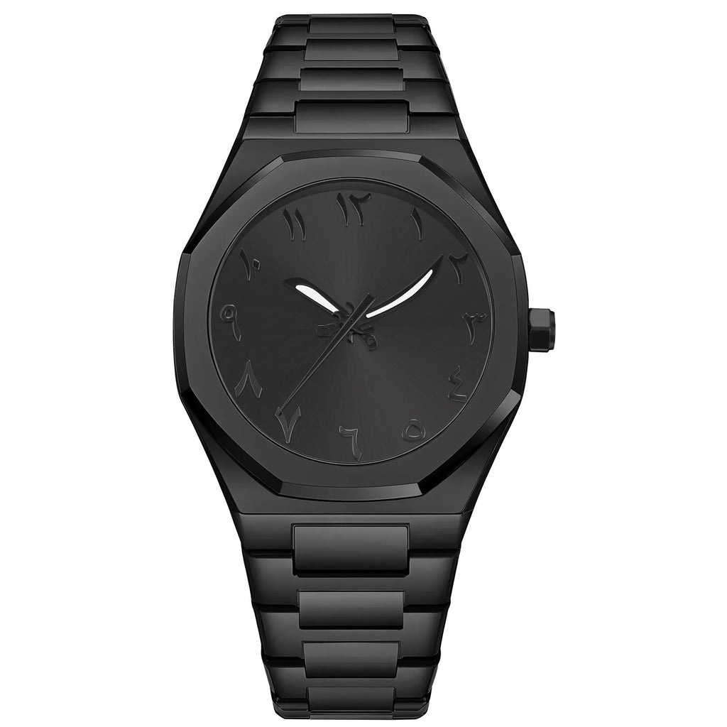 Men's stainless steel quartz watch with business casual design on a wrist, showing 10mm thickness