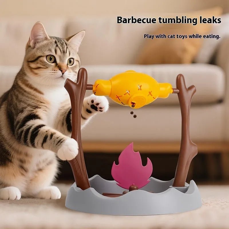 Tumbling cat food feeder with adjustable leakage holes made from ABS and PP plastics