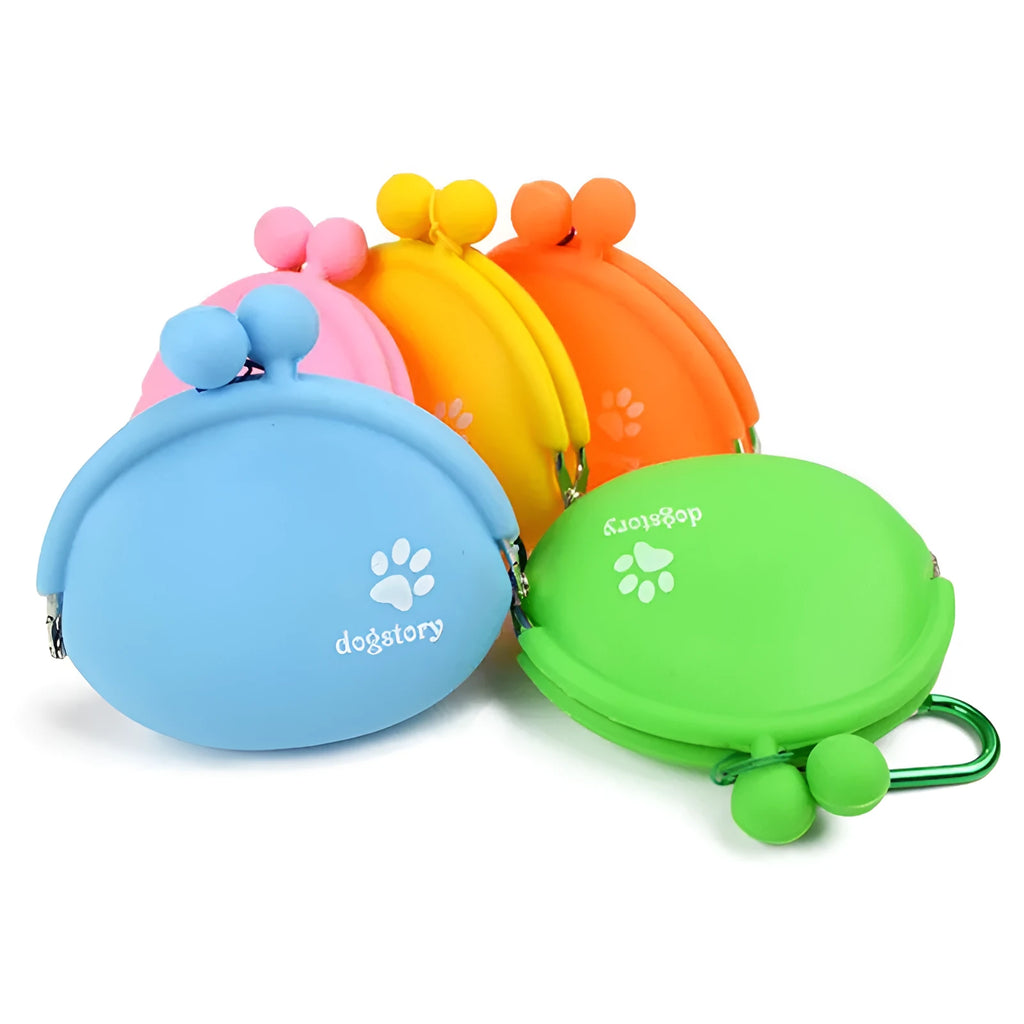 Yellow silicone dog treat bag with hook and loop closure for training and walks