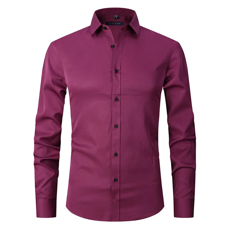Men's long sleeve polyester stretch work shirt shown in multiple colour options
