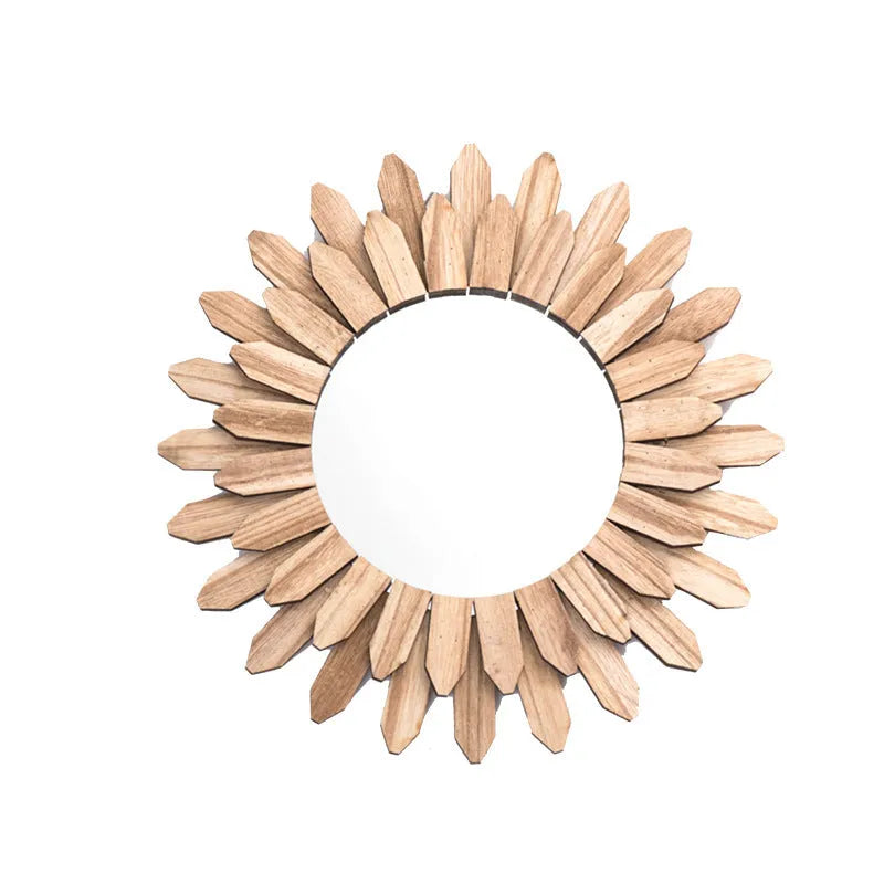 European-style solid wood hanging mirror with a baked colour finish on a wall.
