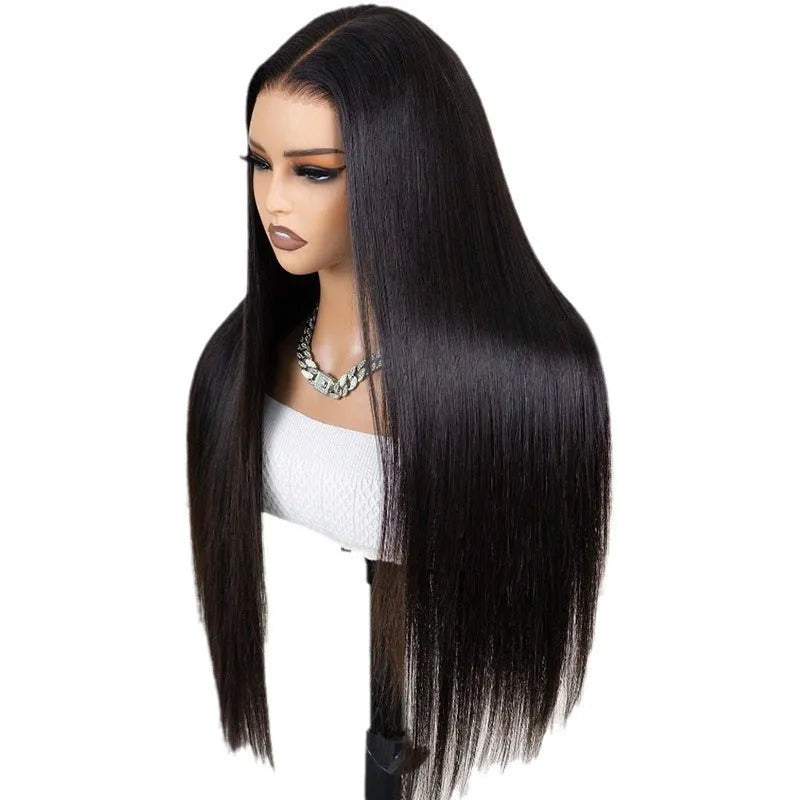 Straight black human hair wig with 13x6 lace front shown at 24 inch length