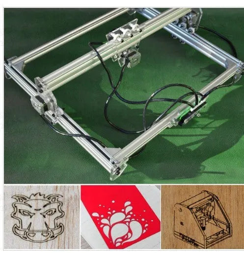 Miniature laser engraving machine with 3000mW output and 400x300mm base dimensions