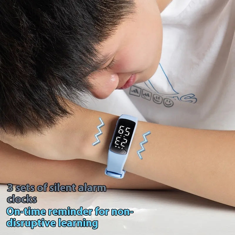Waterproof vibration alarm electronic watch with LED display on silicone strap