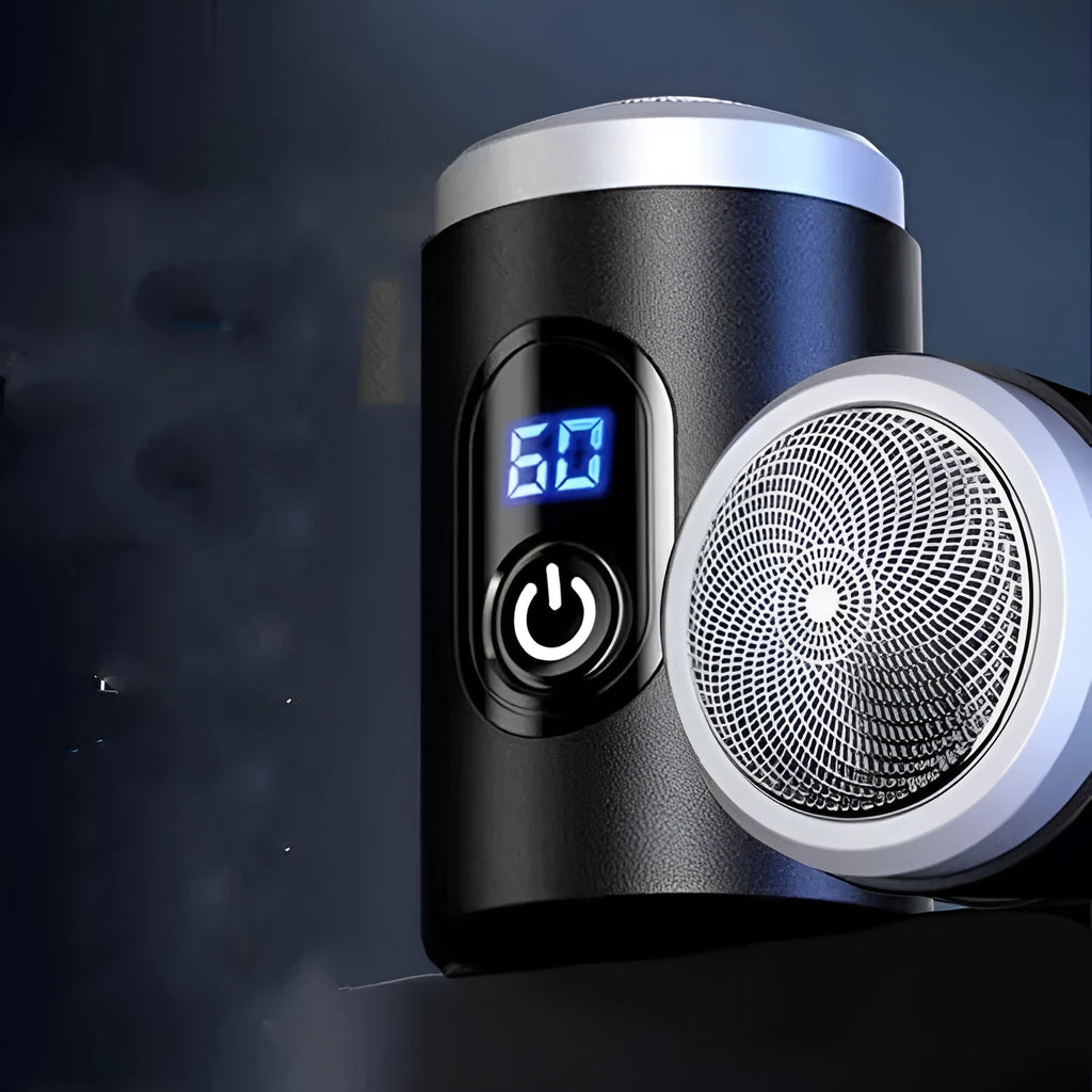 Black portable rechargeable USB shaver with cleaning brush and accessories