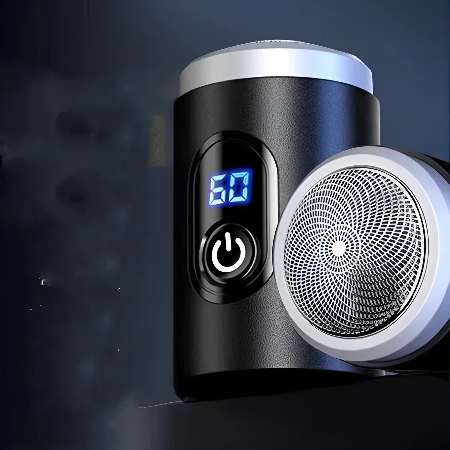 Black portable rechargeable USB shaver with cleaning brush and accessories