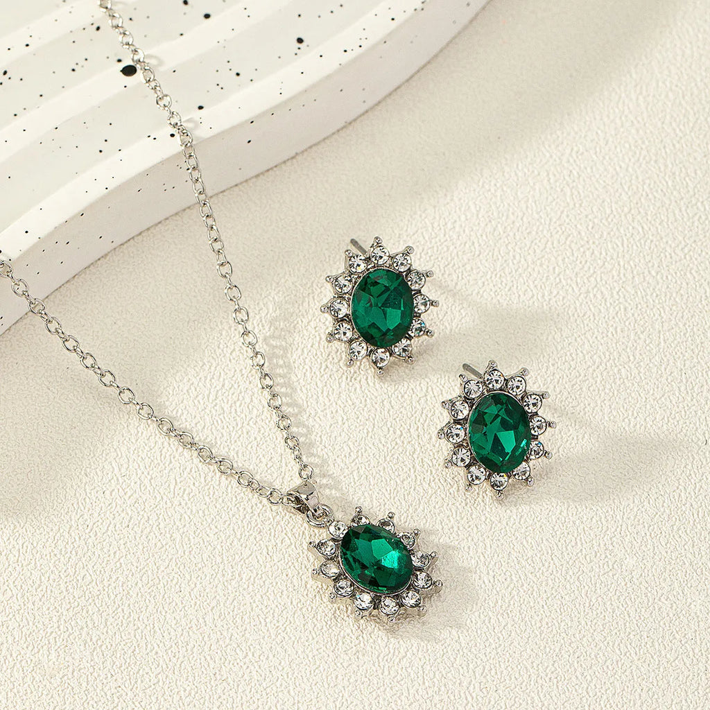Sunflower zircon necklace and earring set in multiple colour options