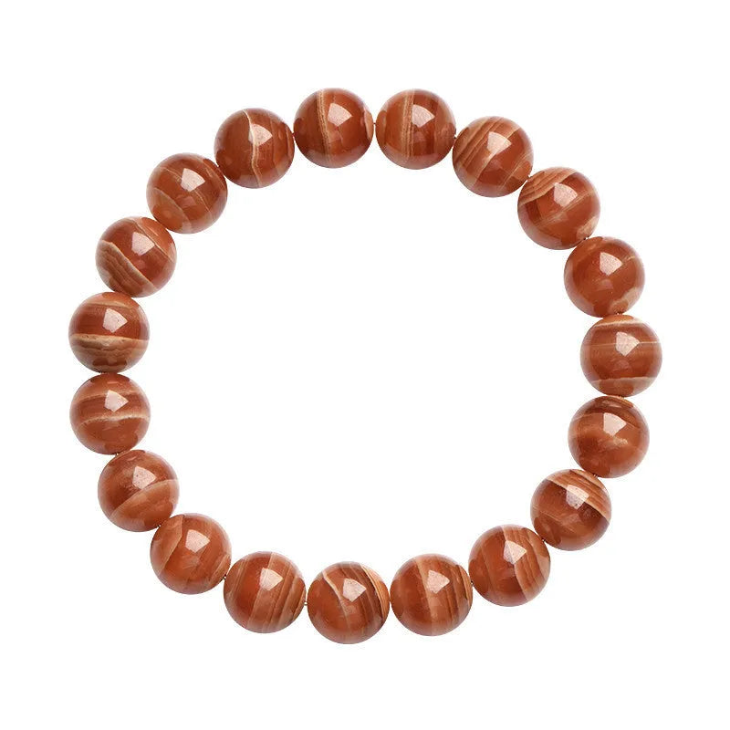 Natural Old Mine Rhodochrosite round beads bracelet from Peru with geometric design