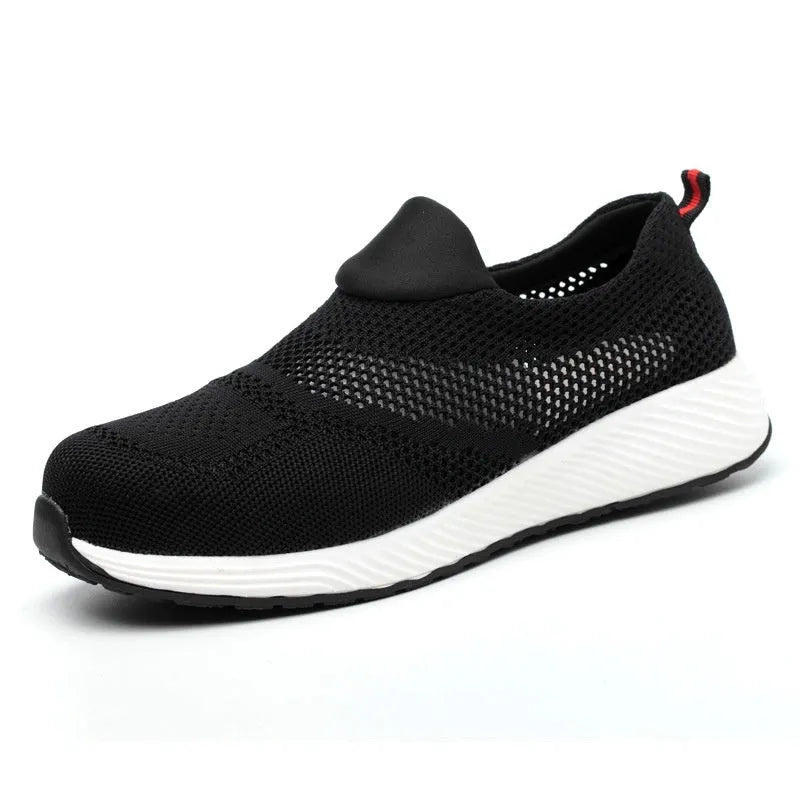 Men's black steel toe work shoes with mesh upper for industrial protection