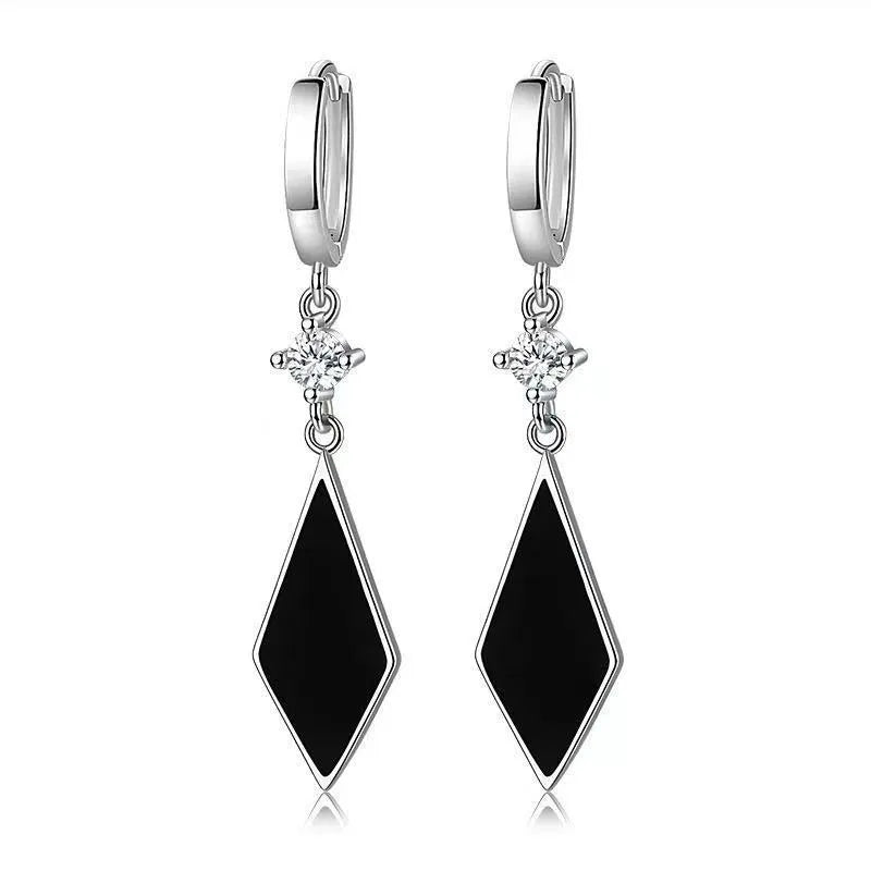 Silver tone geometric diamond clip-on earrings with Japanese Korean vintage style