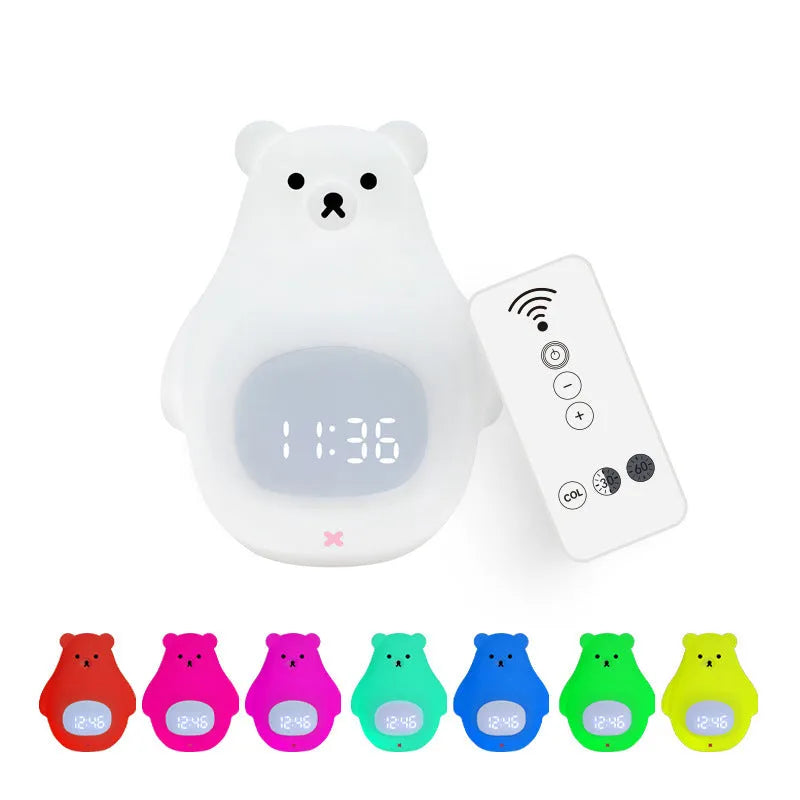 Cartoon big white bear silicone night light with timer and alarm functions