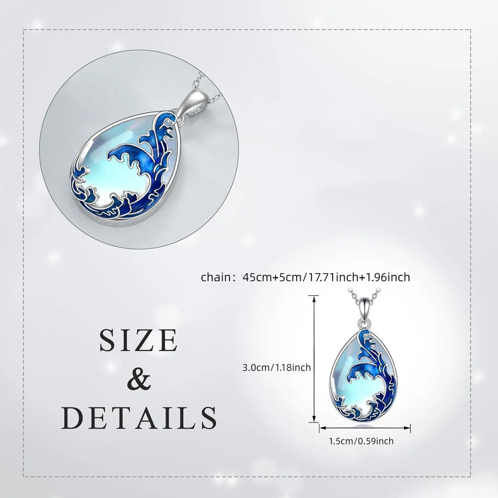 Moonstone blue alloy pendant necklace with heart-shaped design for women