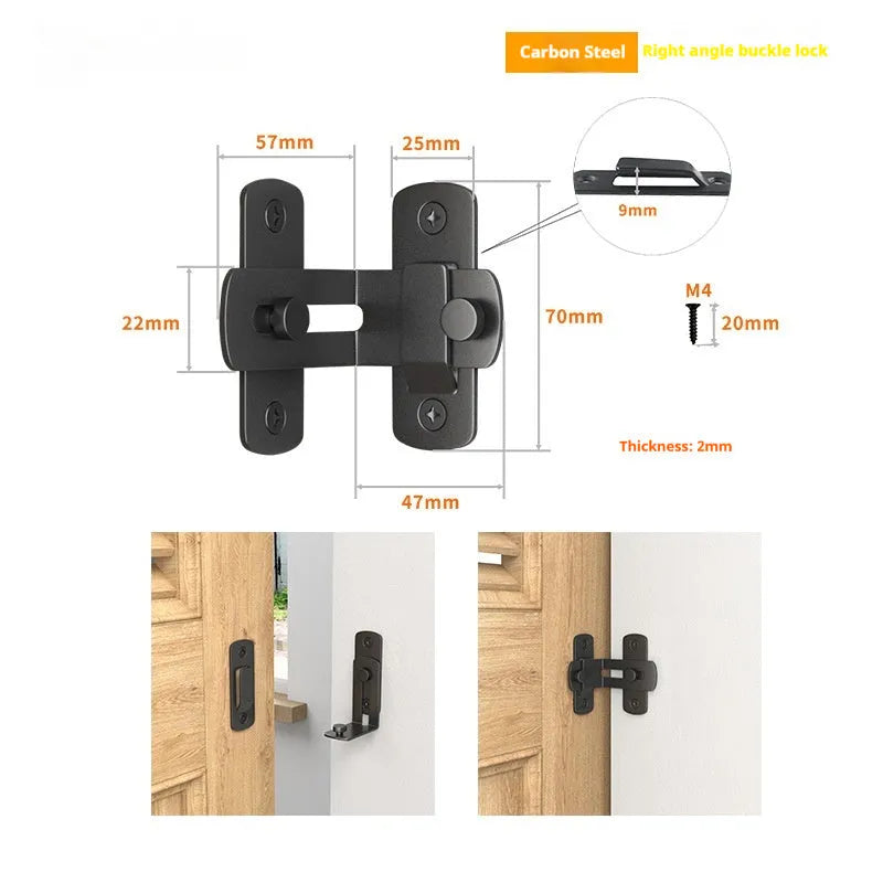 Warehouse hook sliding door lock in stainless steel or carbon steel with 90-degree latch mechanism