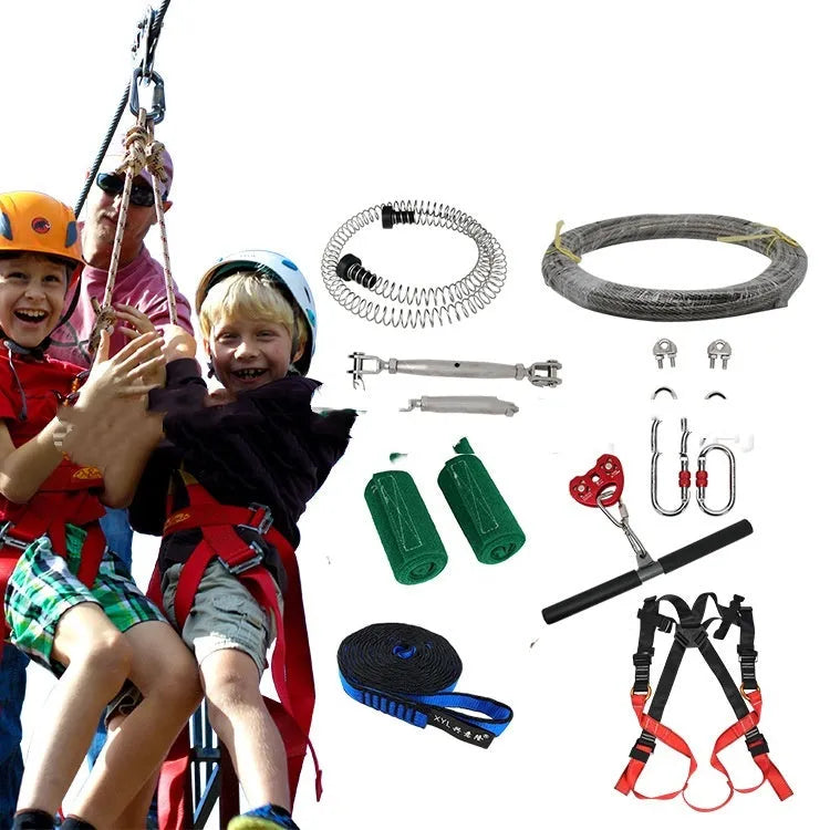 10 metre children's pulley slide rope set with alloy steel components and safety handle