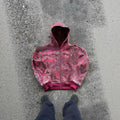 Men's loose hooded coat in red with digital printing youth casual style for autumn leisure wear