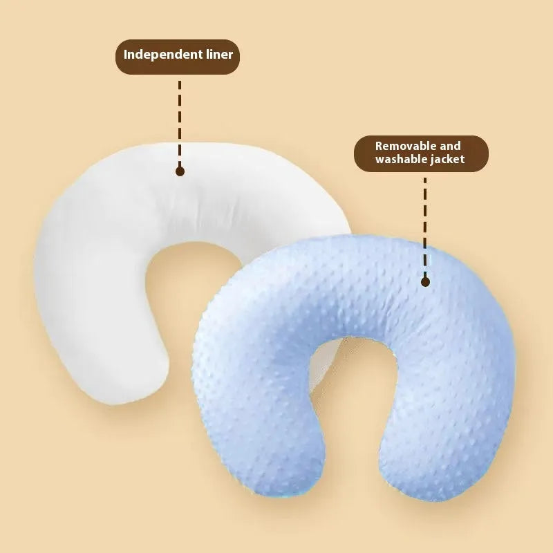 Nursing pillow with removable pillowcase in grey, light blue, pink, or yellow colours.