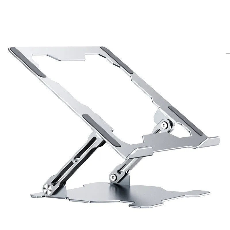 Grey aluminium adjustable laptop stand with folding design for portable use