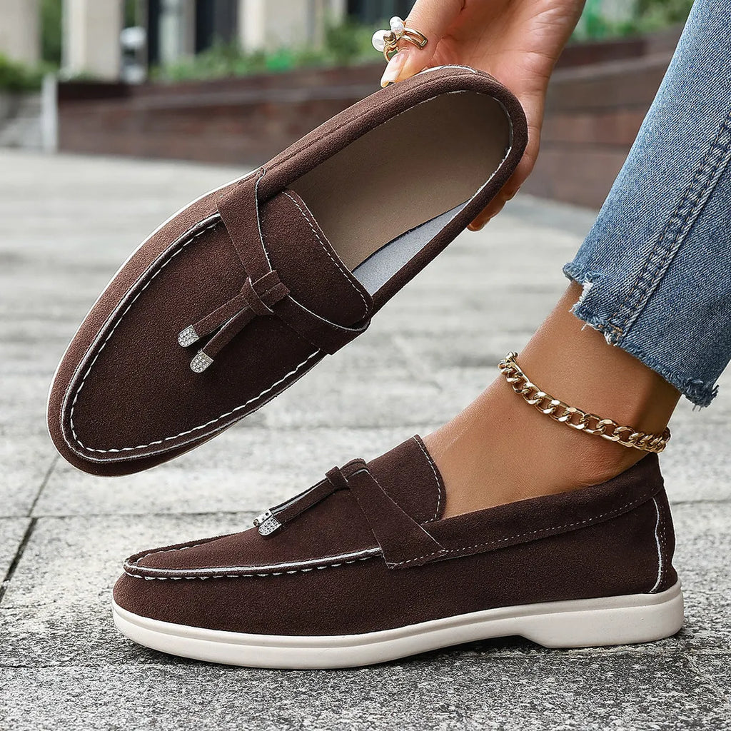 Men's casual slip-on canvas loafers in apricot colour with a platform heel and round toe.