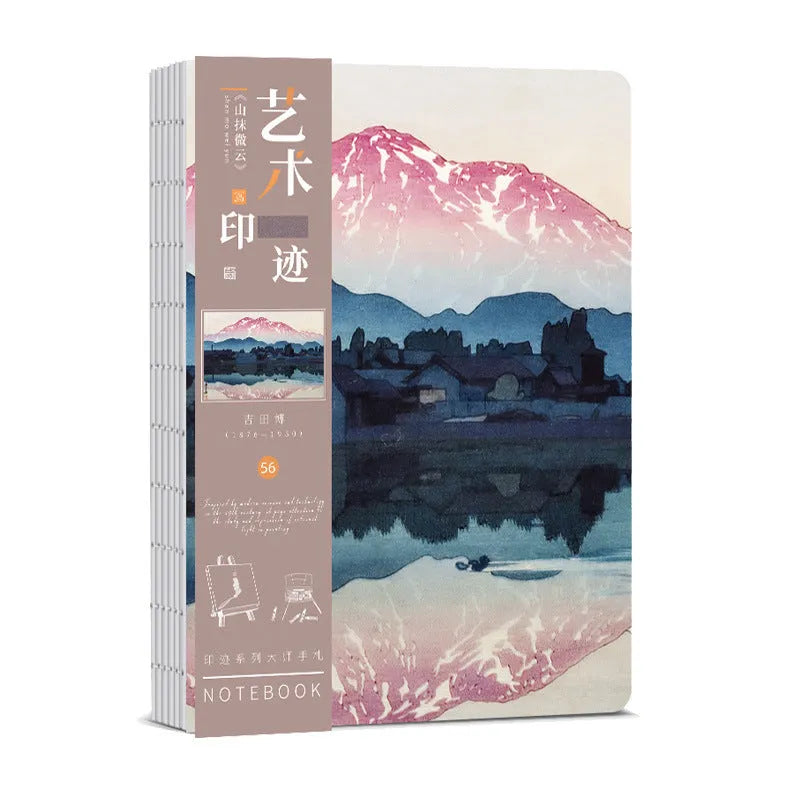 Ukiyo-e Kanagawa surfing village retro hand ledger notebook showing cover artwork and dimensions