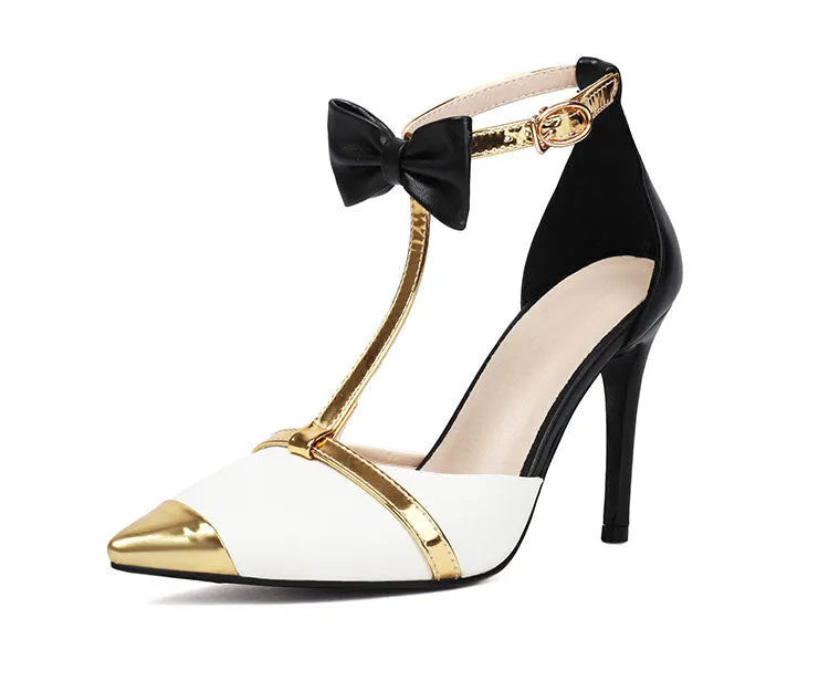 Women's purple and white plus size closed toe high heel sandals with buckle fastening