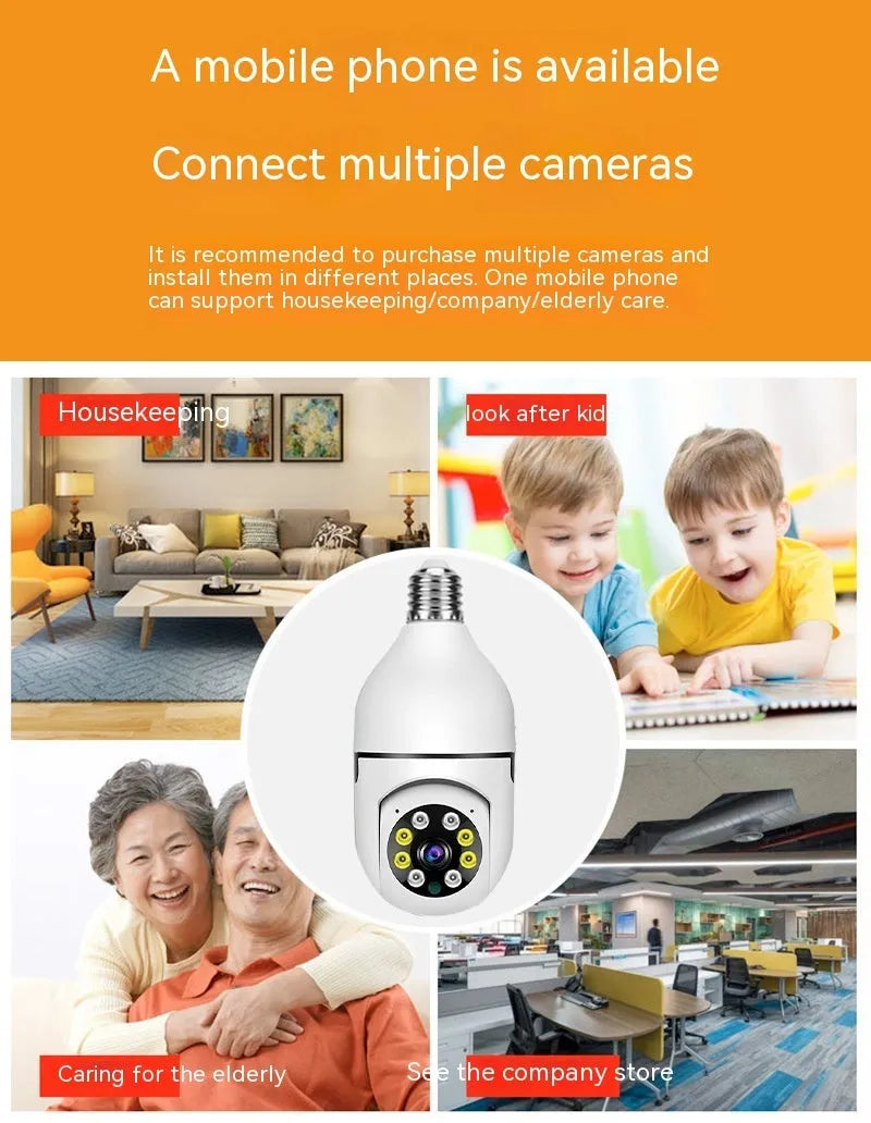 Wireless wifi bulb security camera with compact 5cm design for indoor outdoor monitoring