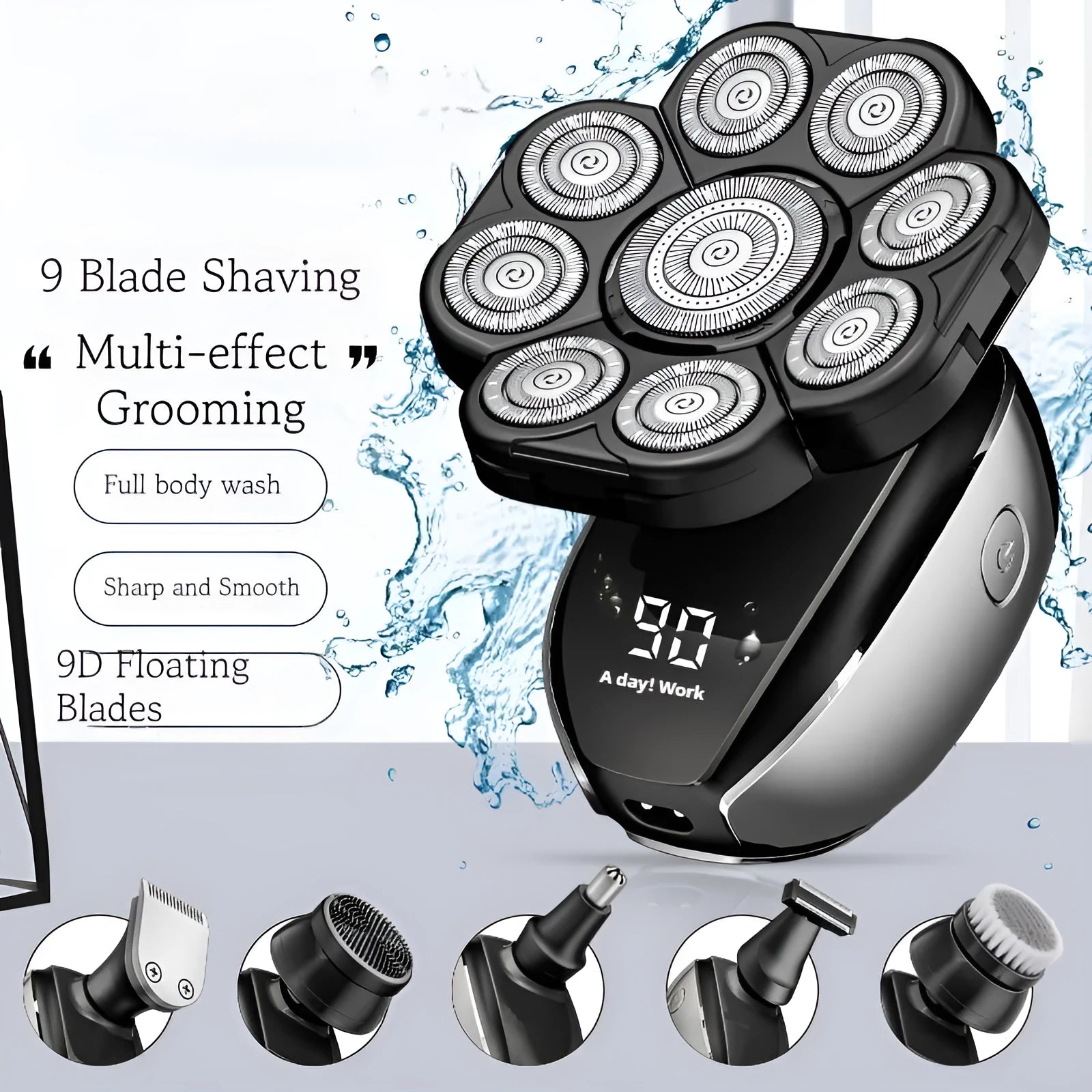 Black 6-in-1 USB rechargeable hair clipper kit with multiple attachments for personal grooming