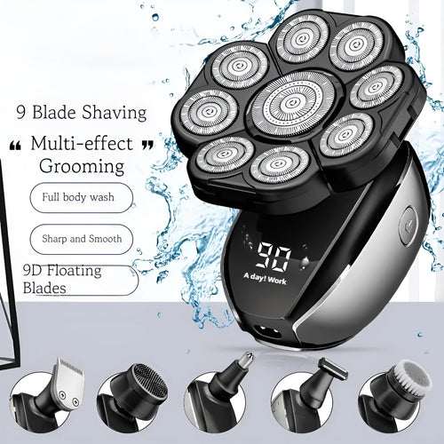 Black 6-in-1 USB rechargeable hair clipper kit with multiple attachments for personal grooming