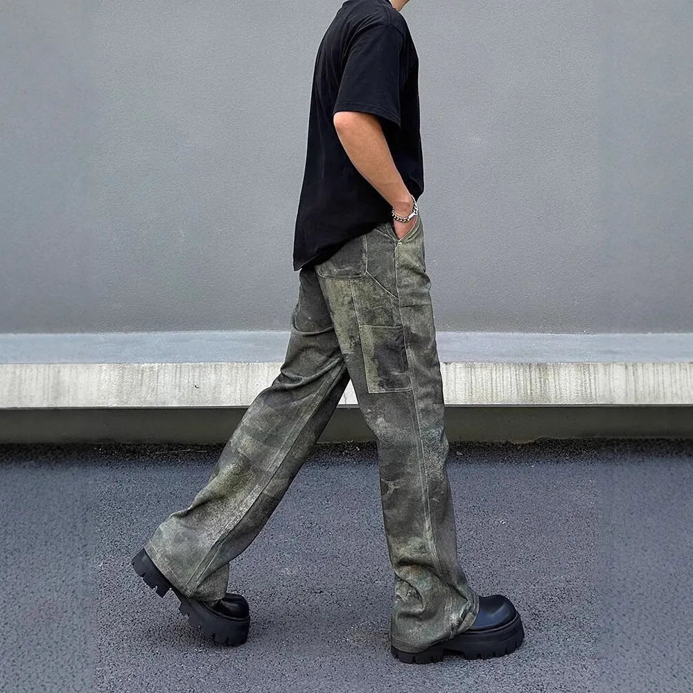 Men's retro digital camouflage jeans in straight cut denim trousers with cotton composition