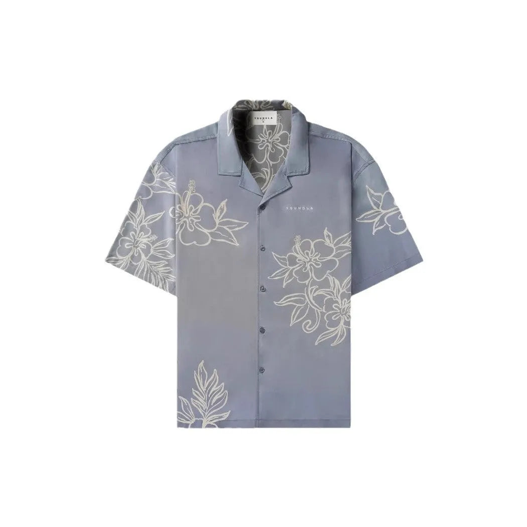 Men's loose fitting short sleeve top with floral print pattern in lightweight polyester fabric