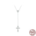 Simple sterling silver V-neck cross pendant necklace on an O-ring chain, colour BSN384.