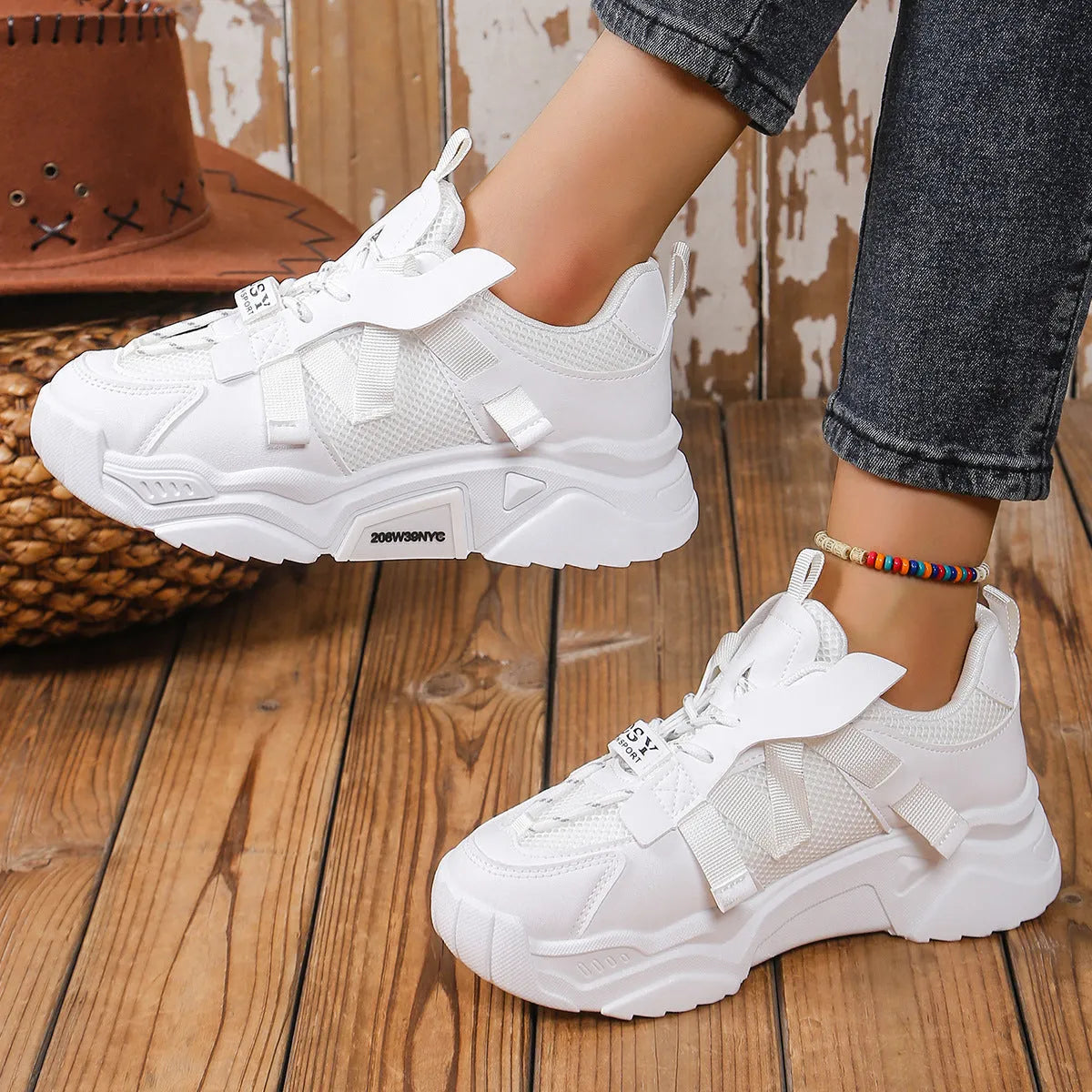Women's purple platform mesh dad shoes with animal pattern detailing and lace-up front