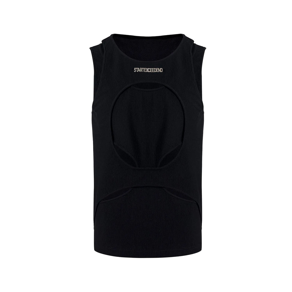 Men's sleeveless white waistcoat with hollow thread detail and round neck pullover design